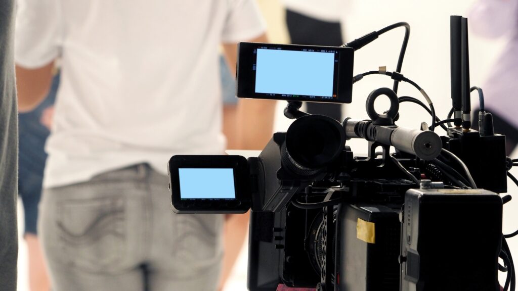 Behind the video shooting production team working