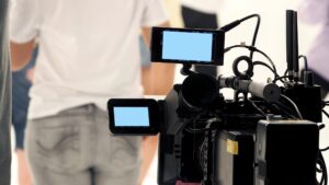 Behind the video shooting production team working